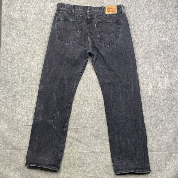 Levis 501 Jeans Mens 38x34 (34x32 Black Button Fly Denim Straight Leg Faded Work - Picture 10 of 13